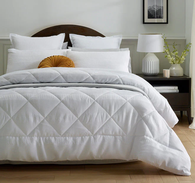 Waffle Stripe Comforter Set Range White