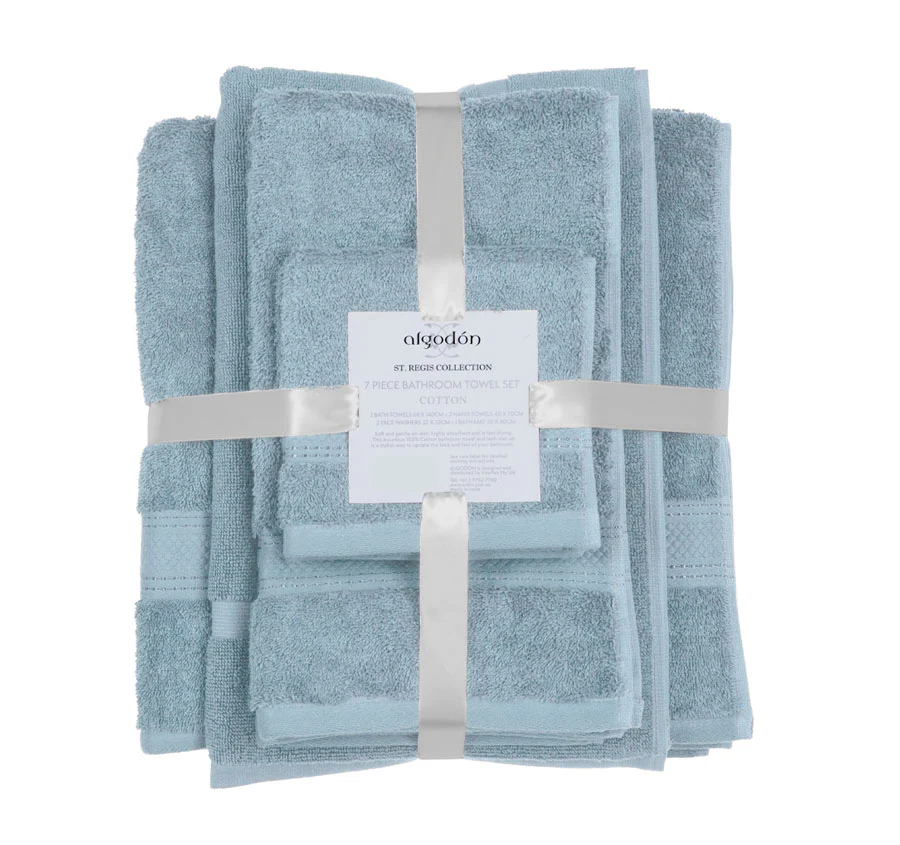 St Regis 7 Piece 600GSM Cotton Towel Set Mist - Image 2