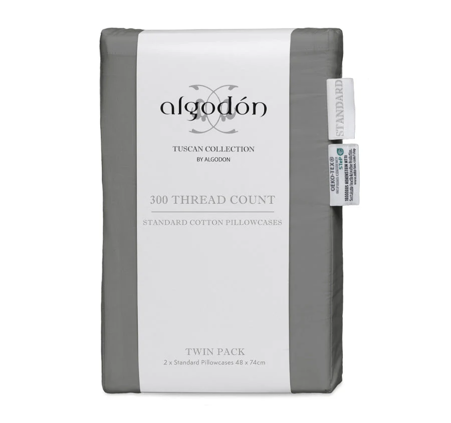 Tuscan Collection Cotton Percale Standard Pillowcase Pair Charcoal - Image 3