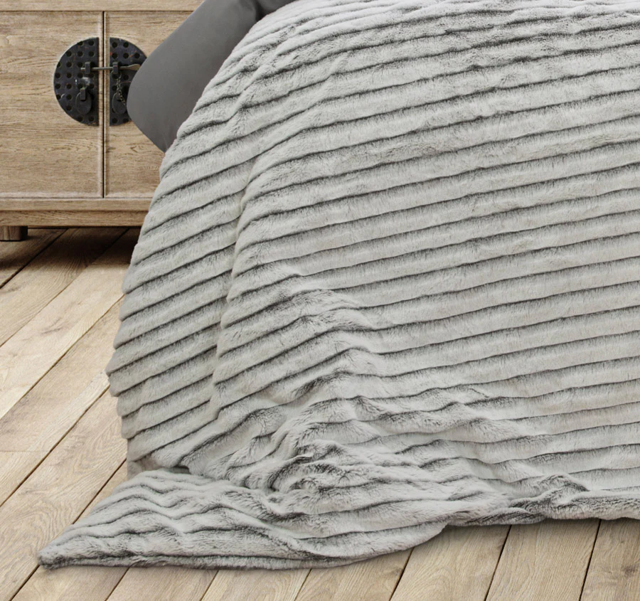 Striped Faux Fur Quilt Cover Set Range Grey - Image 3