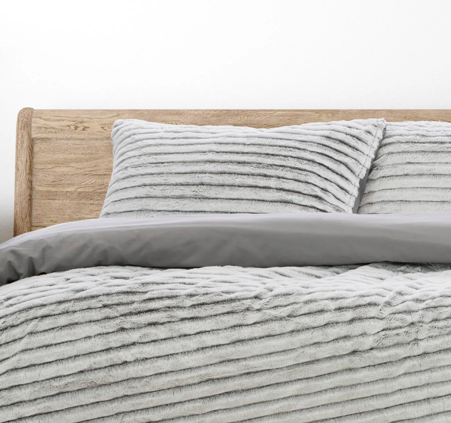 Striped Faux Fur Quilt Cover Set Range Grey - Image 4