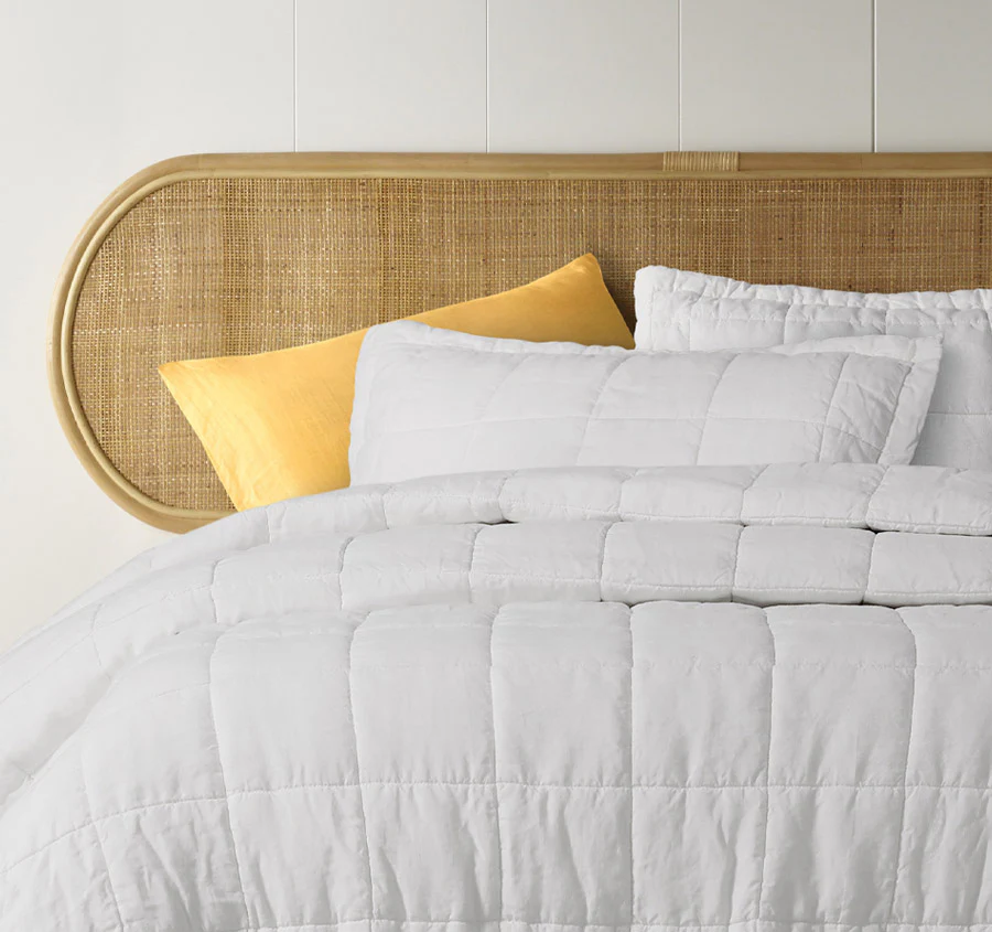 Stonewashed French Linen Coverlet Set Range White - Image 4