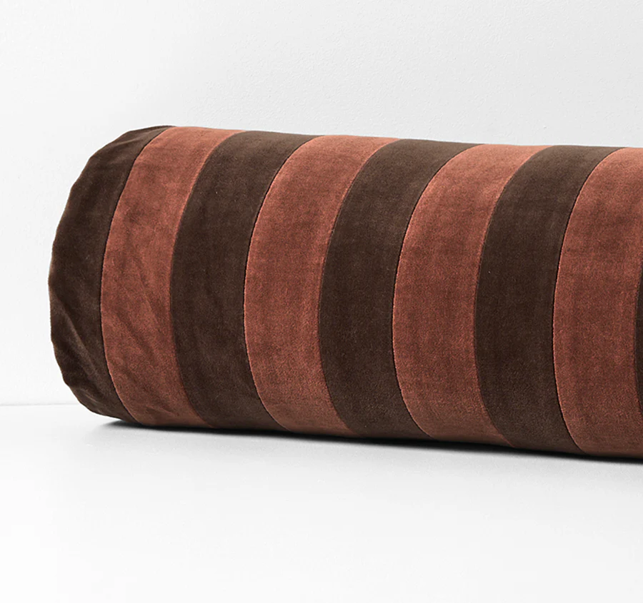 Luxury Velvet Stripe 18x60cm Filled Bolster Chocolate and Clove - Image 2