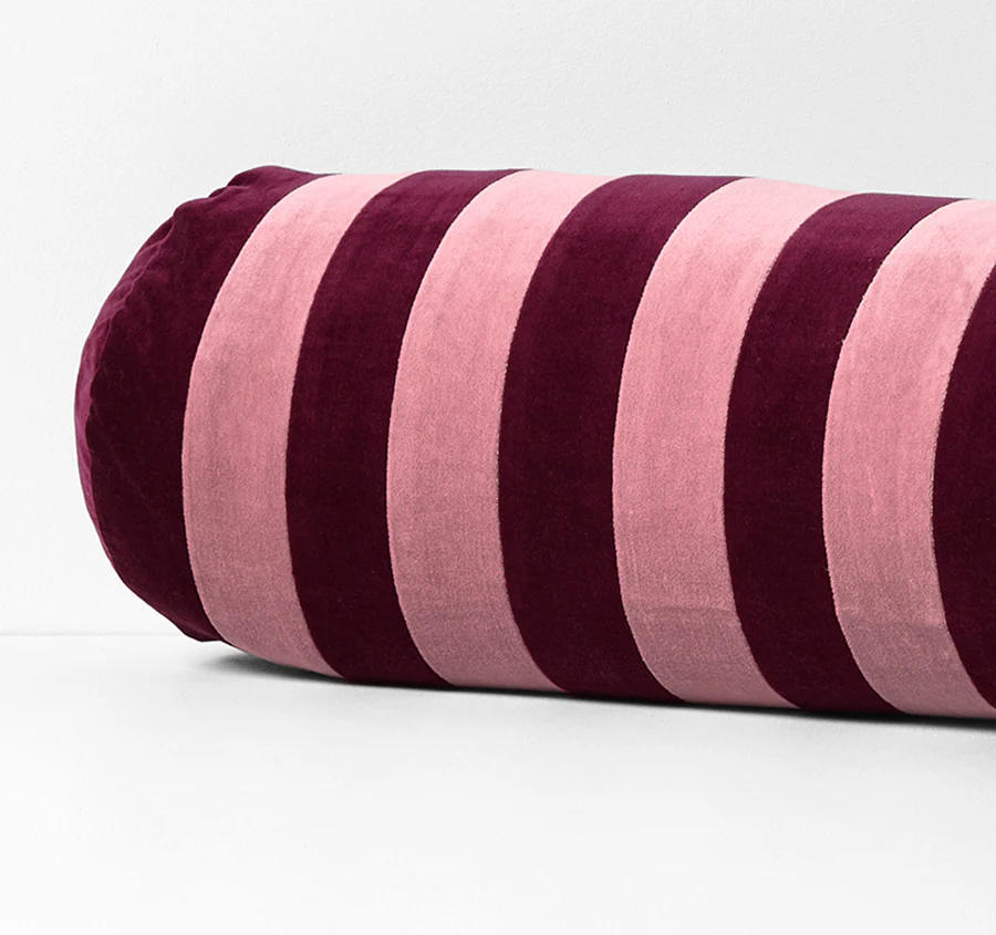 Luxury Velvet Stripe 18x60cm Filled Bolster Orchid and Mulberry - Image 2