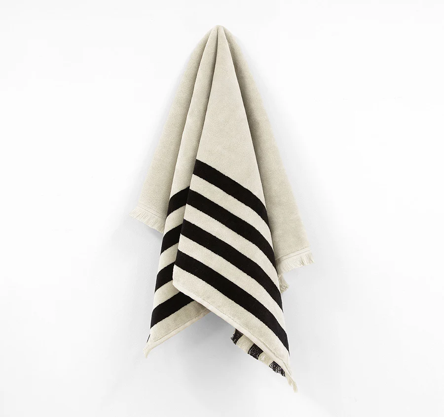 Palma Stripe 560GSM Cotton Bath Towel Range Black and Sand - Image 5