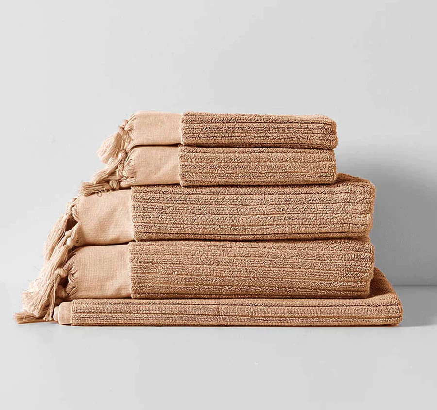 Paros Rib 5 Piece 580GSM Cotton Bath Towel Set Clay