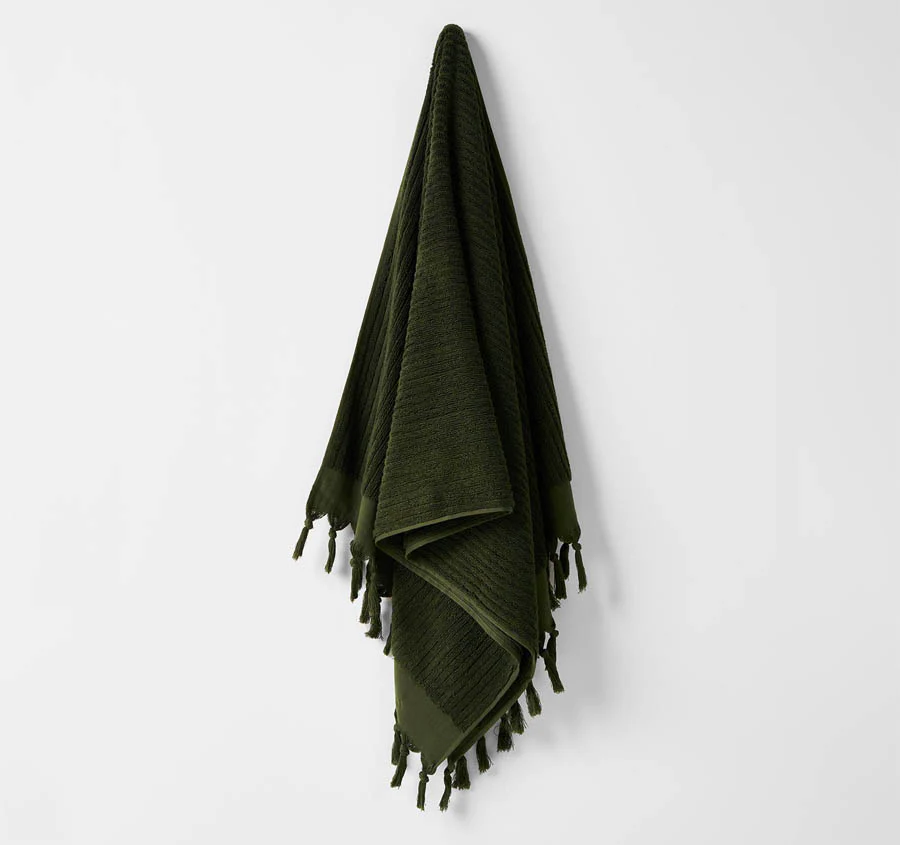 Paros Rib 5 Piece 580GSM Cotton Bath Towel Set Olive Night - Image 4