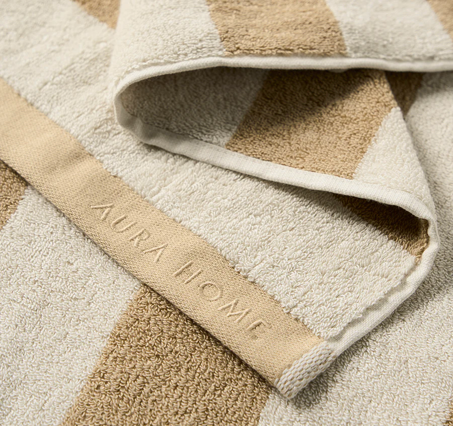 Riviera Stripe 5 Piece 580GSM Cotton Bath Towel Set Caramel - Image 2
