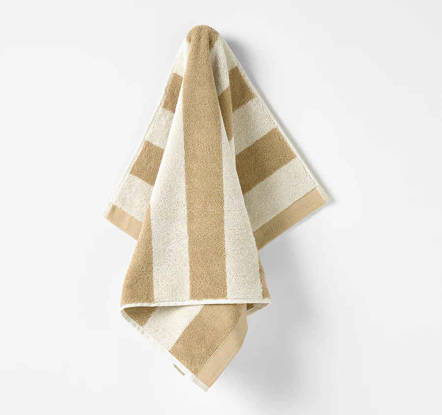 Riviera Stripe 5 Piece 580GSM Cotton Bath Towel Set Caramel - Image 4