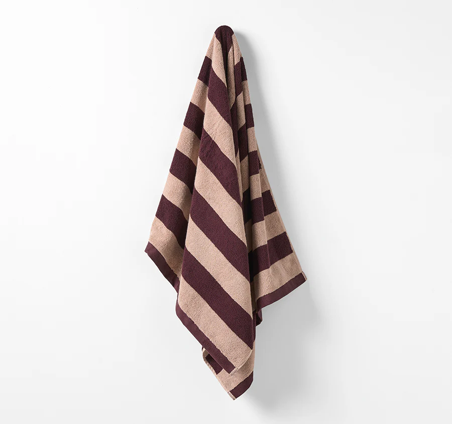 Riviera Stripe 5 Piece 580GSM Cotton Bath Towel Set Mulberry - Image 3