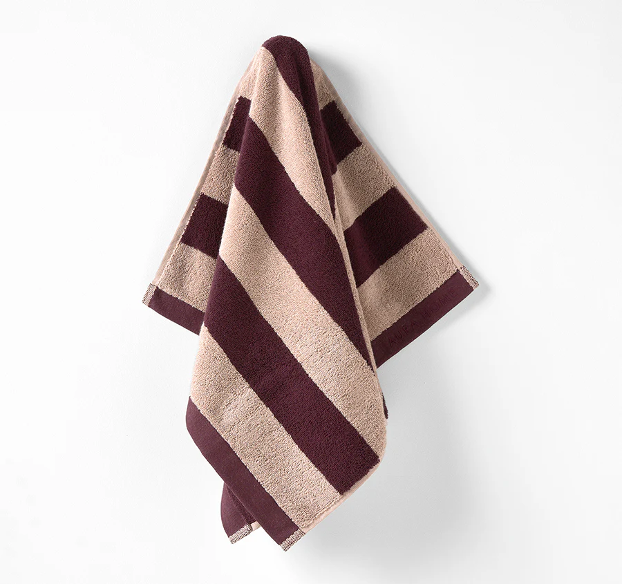 Riviera Stripe 5 Piece 580GSM Cotton Bath Towel Set Mulberry - Image 4