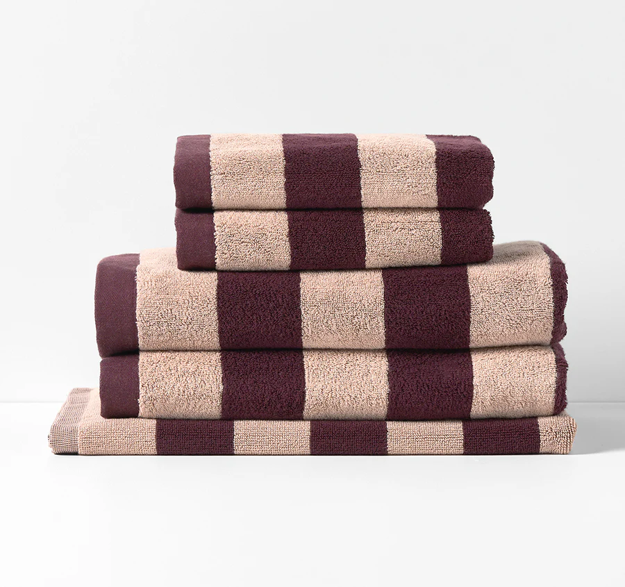 Riviera Stripe 580GSM Cotton Bath Towel Range Mulberry - Image 5