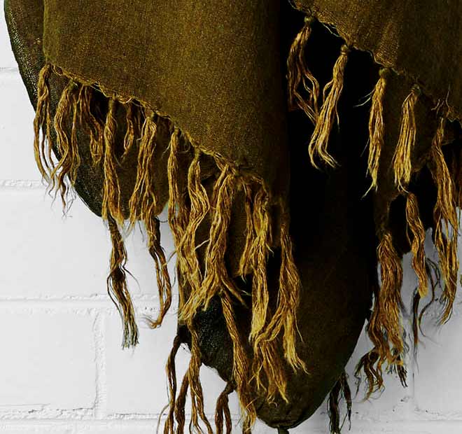 Vintage Linen Fringe 130x170cm Throw Rug Khaki - Image 3
