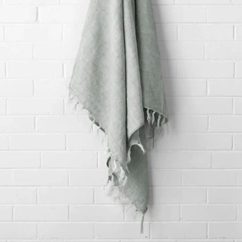 Vintage Linen Fringe 130x170cm Throw Rug Limestone - Image 2