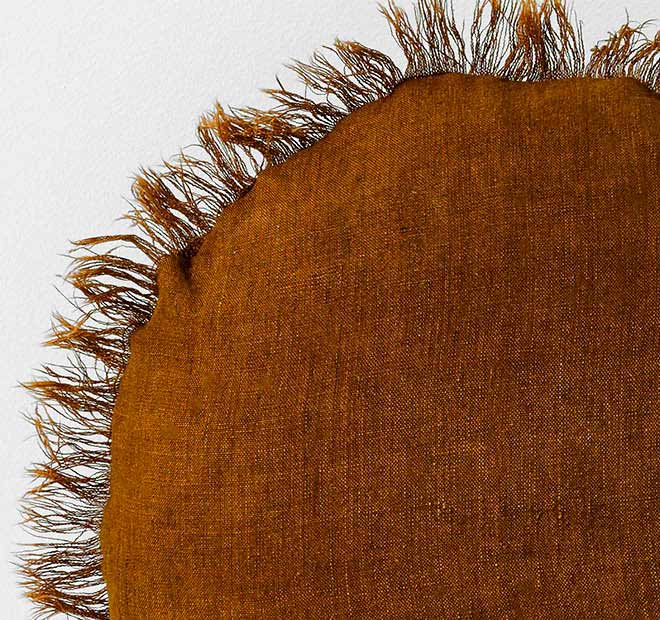 Vintage Linen Fringe 45cm Round Filled Cushion Tobacco - Image 2