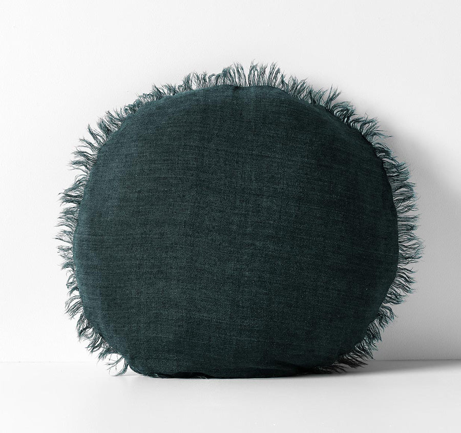 Vintage Linen Fringe 55cm Round Filled Cushion Storm