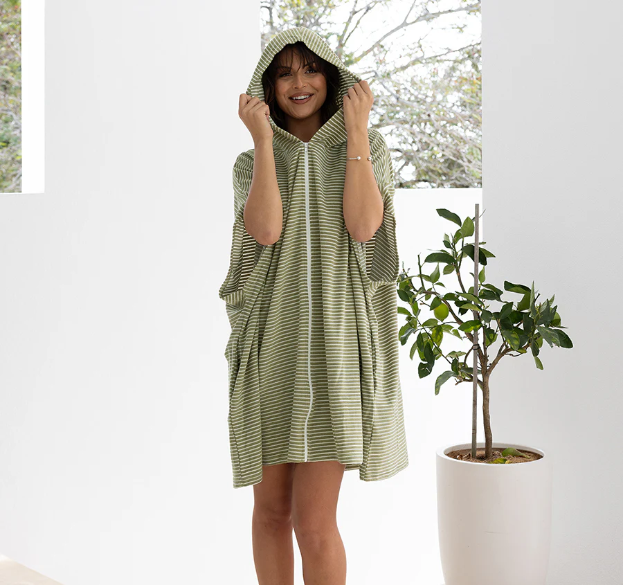 Adult Zip Front Poncho Olive - Image 3