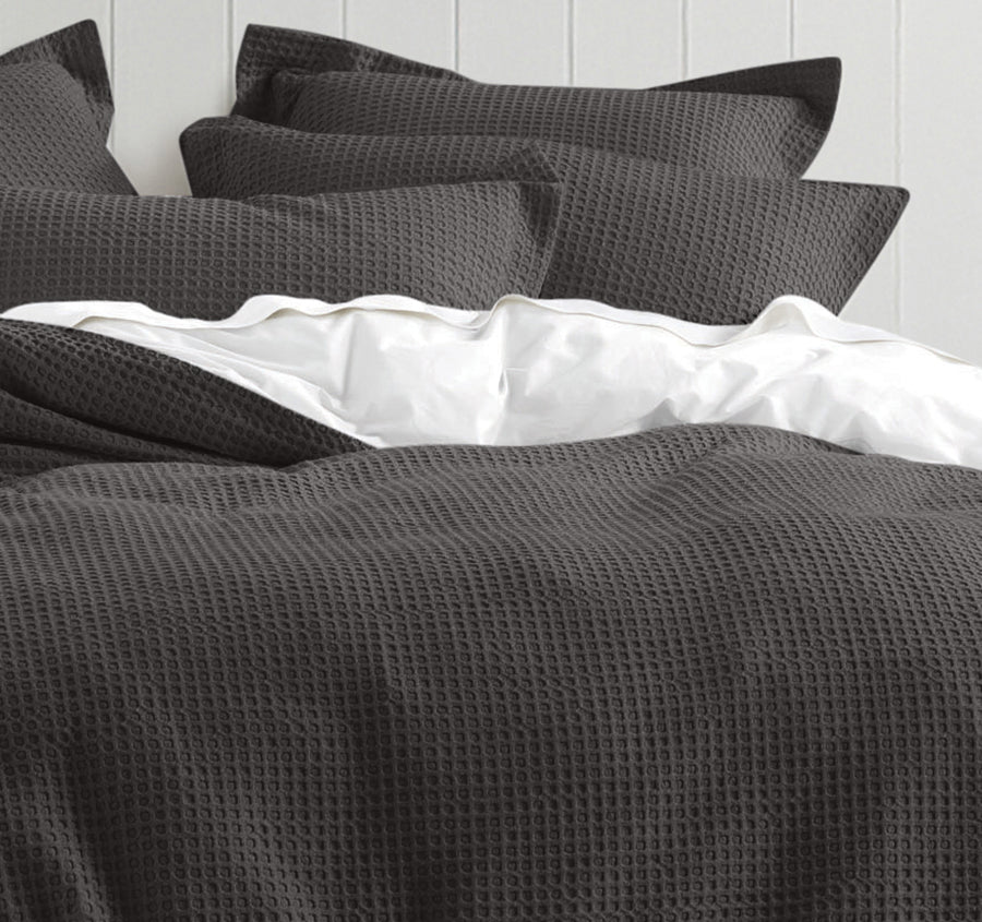 Haven Cotton Waffle Quilt Cover Set Range Charcoal Grey - Image 5