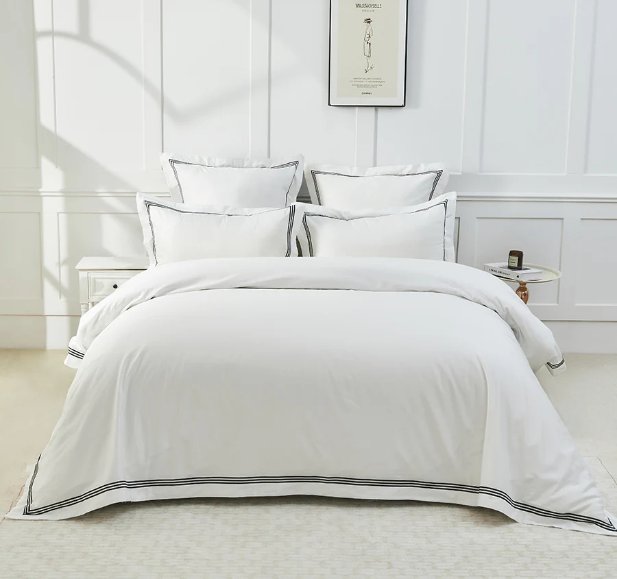 Signature 500TC Embroidered Egyptian Cotton Tailored European Pillowcase Pure White and Black - Image 4
