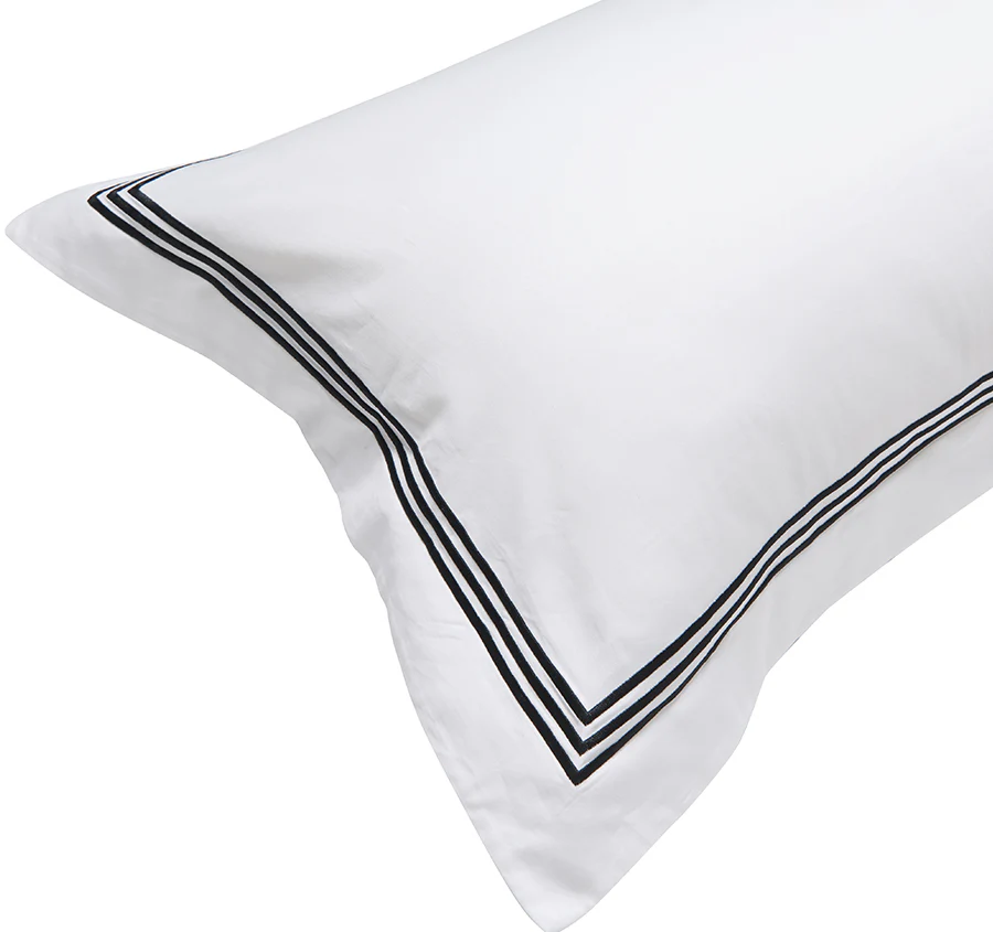Signature 500TC Embroidered Egyptian Cotton Tailored Standard Pillowcase Pair Pure White and Black - Image 3