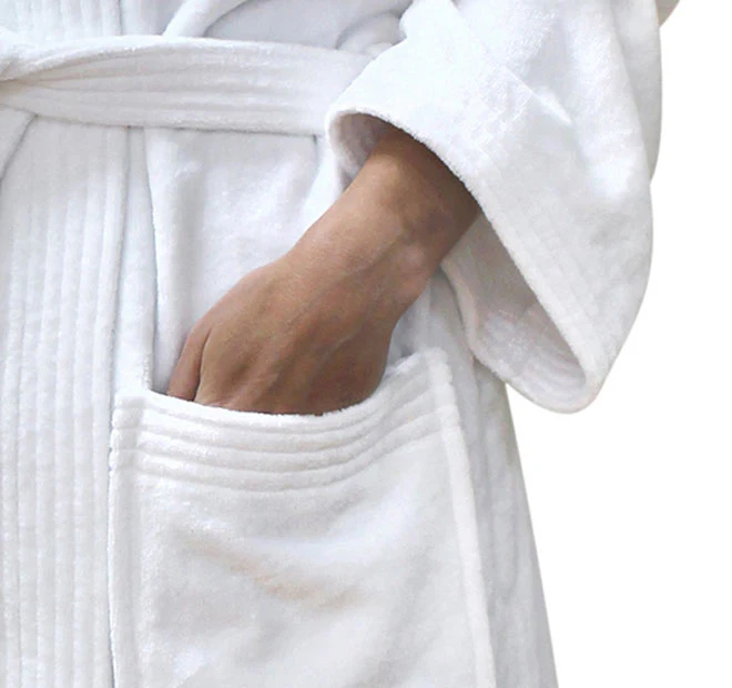 Cotton Velour One Size Bathrobe White - Image 2