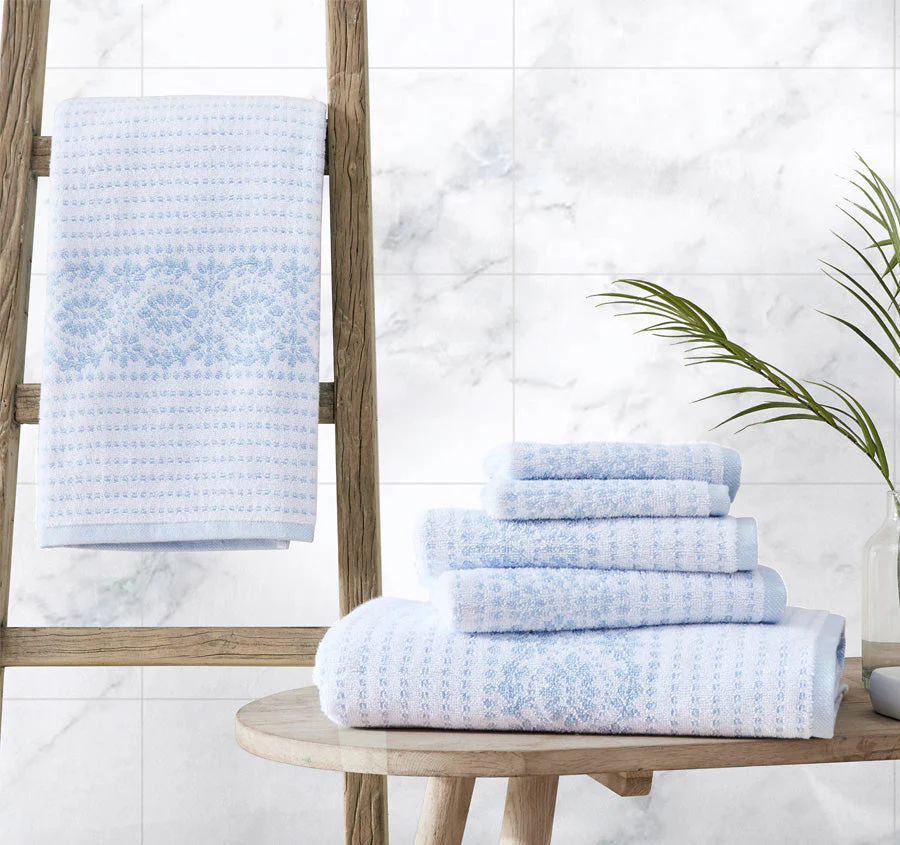 Forever Eyelet 6 Piece Cotton Towel Set Blue Cashmere and Snow - Image 3
