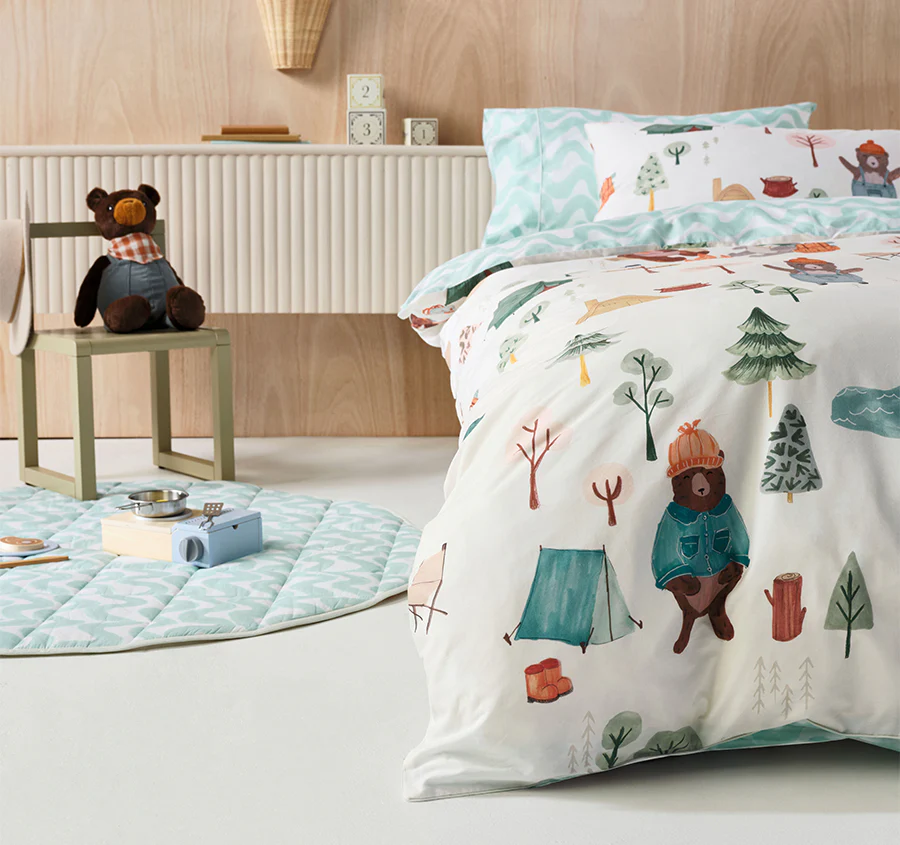 Camping Bears Quilt Cover Set Range Vanilla - Image 6
