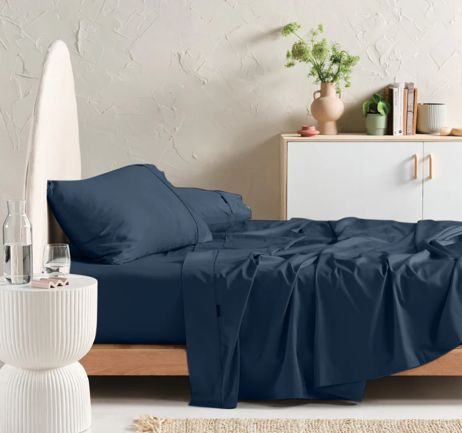 Hotel Augusta 500THC Cotton Sateen Mega Fitted or Flat Sheet Range Navy - Image 3