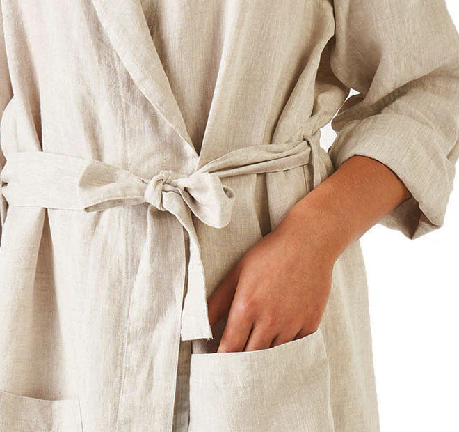 Nimes Linen One Size Bathrobe Natural - Image 2