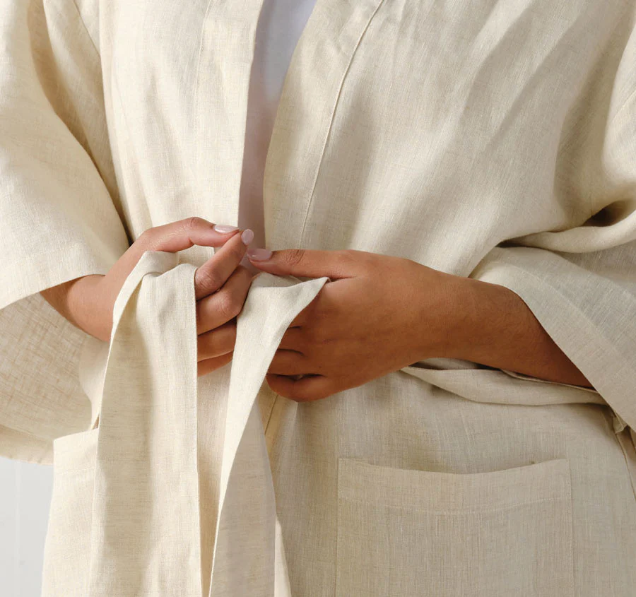Nimes Linen One Size Short Bathrobe Natural - Image 2