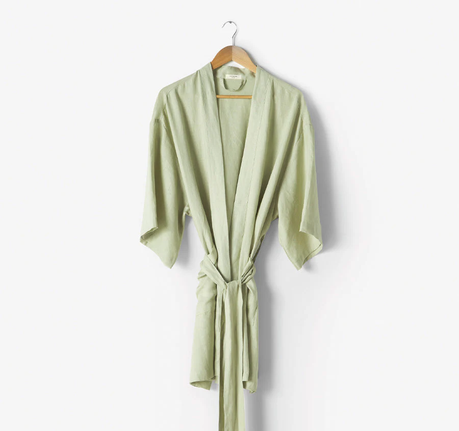 Nimes Linen One Size Short Bathrobe Wasabi - Image 3