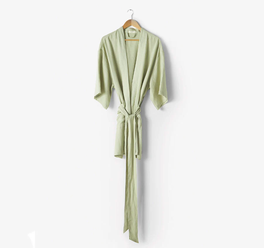 Nimes Linen One Size Short Bathrobe Wasabi - Image 4