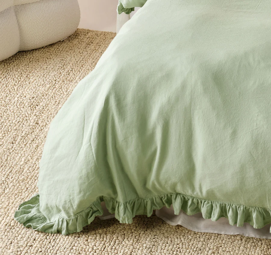 Vintage Ruffle Quilt Cover Set Range Seaglass - Image 3