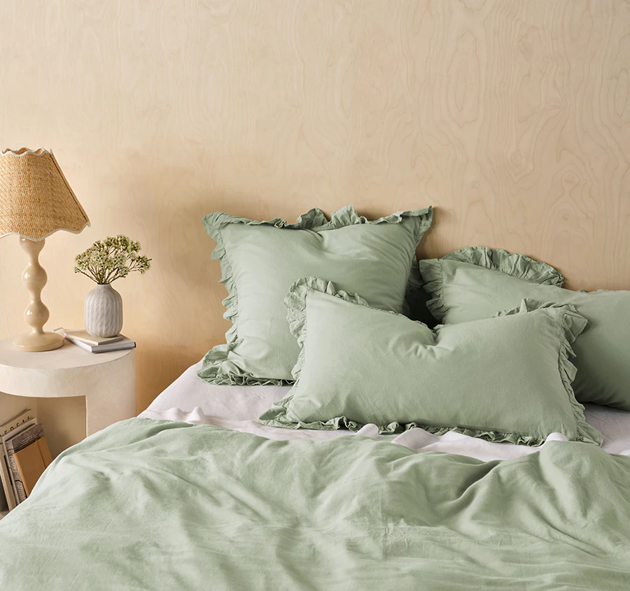 Vintage Ruffle Quilt Cover Set Range Seaglass - Image 5