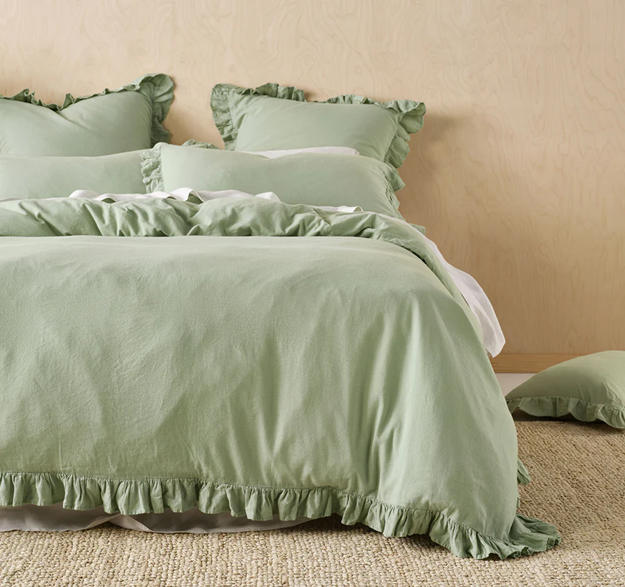 Vintage Ruffle Quilt Cover Set Range Seaglass - Image 6