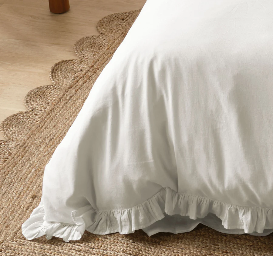 Vintage Ruffle Quilt Cover Set Range White - Image 3