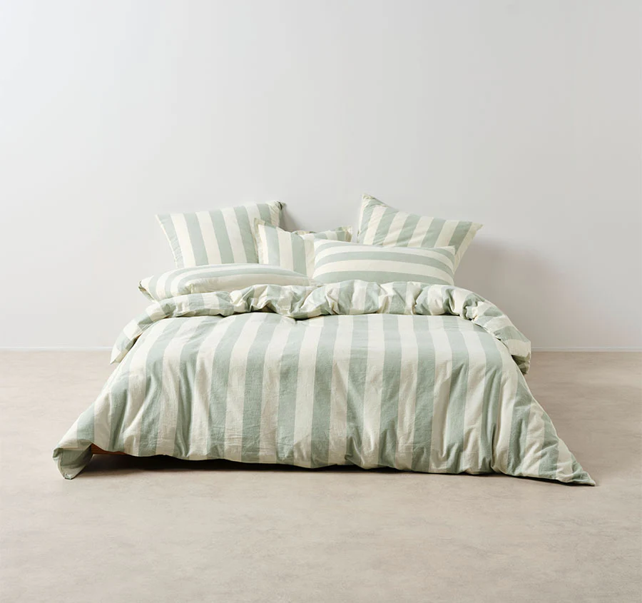 Vintage Stripe Quilt Cover Set Range Jade