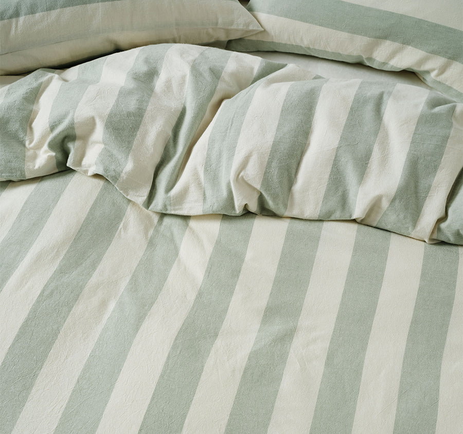 Vintage Stripe Quilt Cover Set Range Jade - Image 2