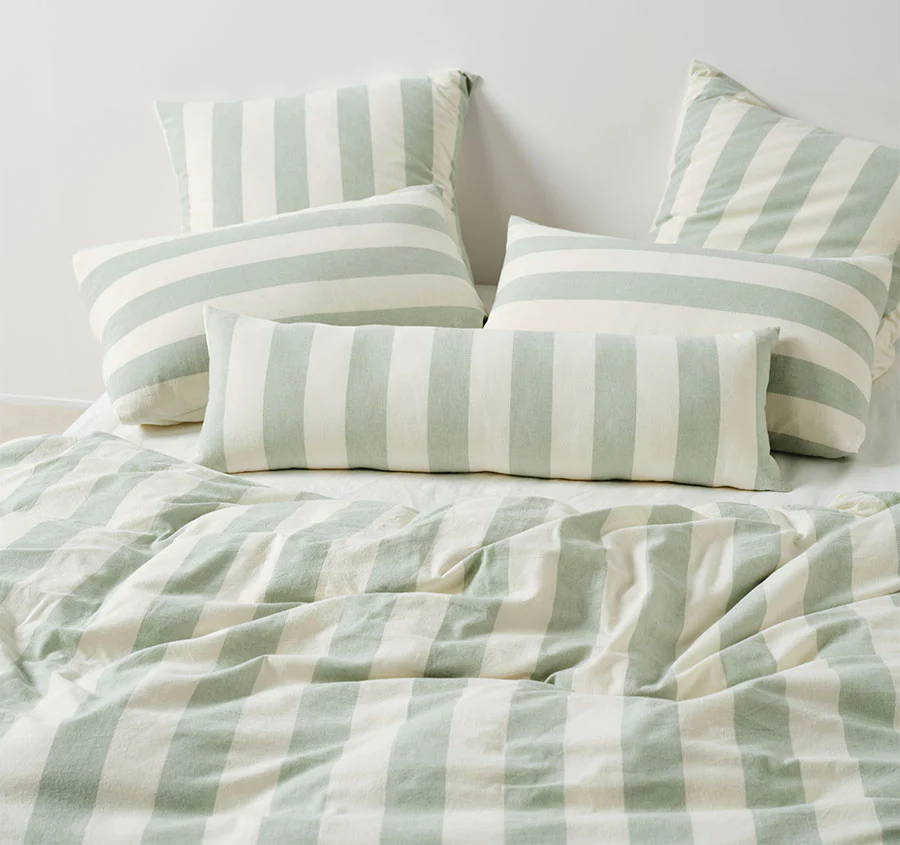 Vintage Stripe Quilt Cover Set Range Jade - Image 6