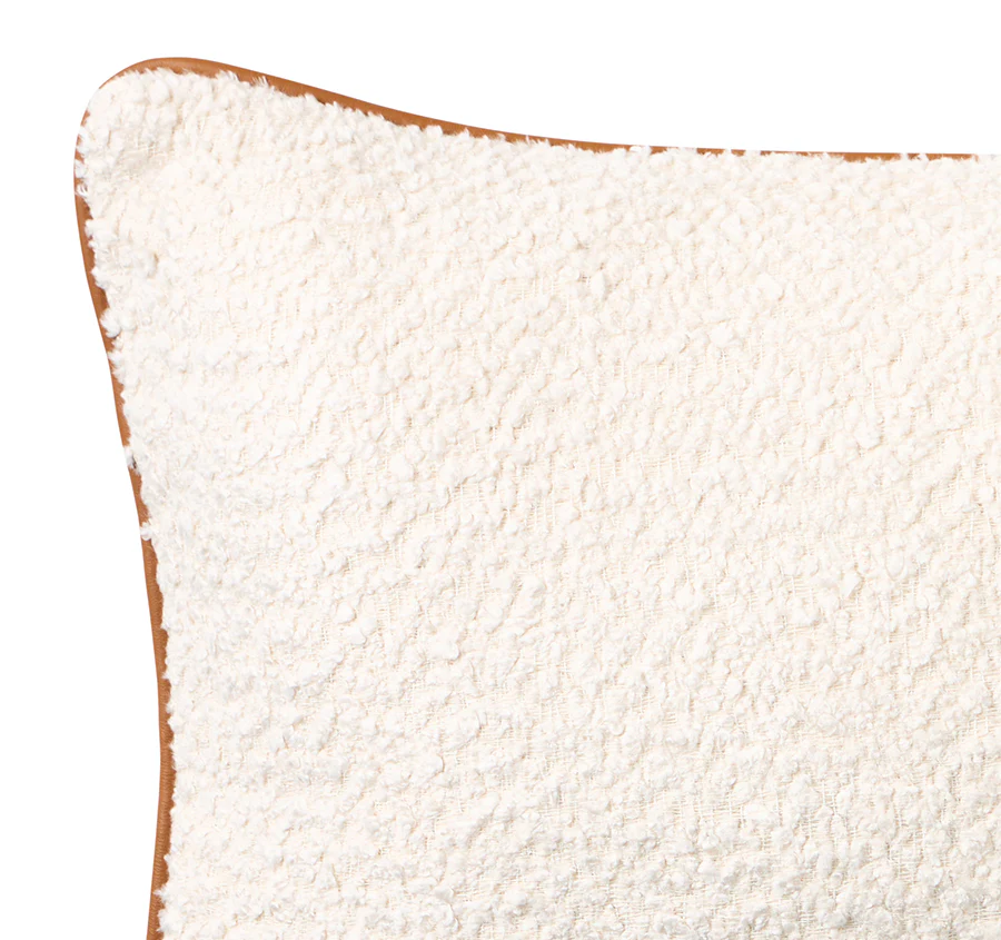 Boucle Leather 30x50cm Filled Cushion White - Image 2