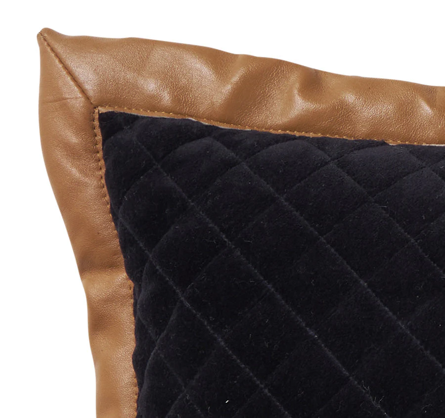 Velvet Leather Quilt 30x50cm Cushion Black - Image 2