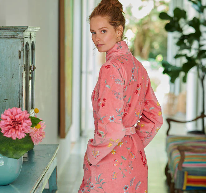 Les Fleur Cotton Velour Bathrobe Range Pink - Image 6