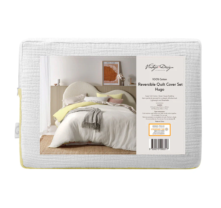 Hugo Reversible Quilt Cover Set Range White and Butter - Image 11